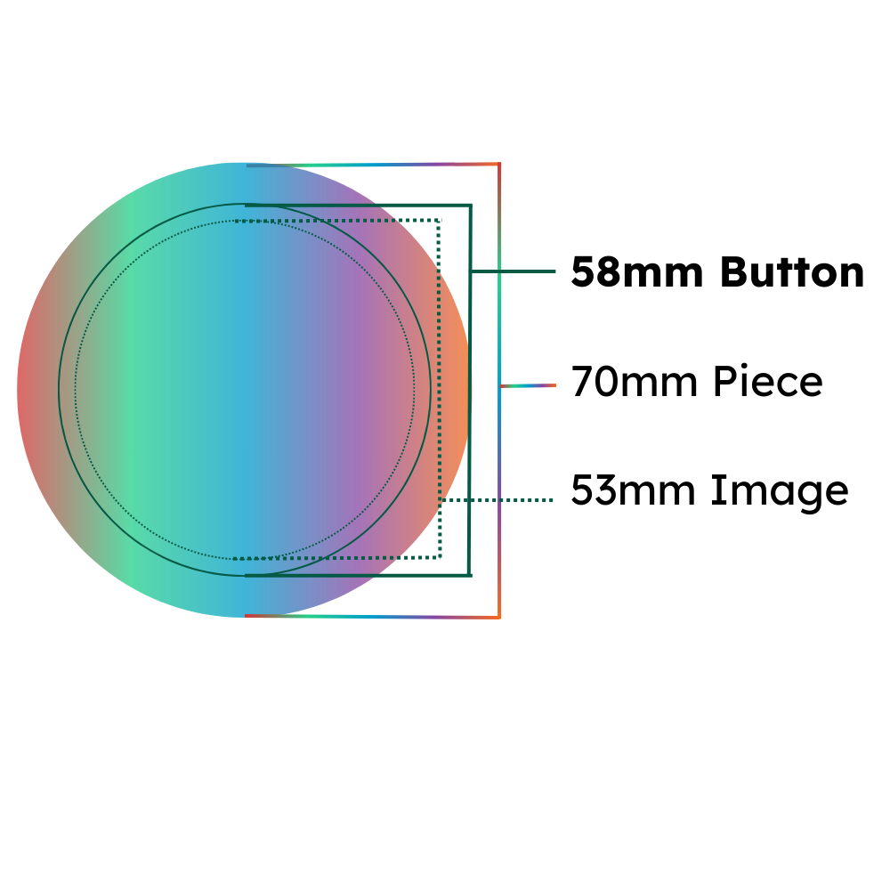 58mm Button, 70mm Piece, 53mm Image